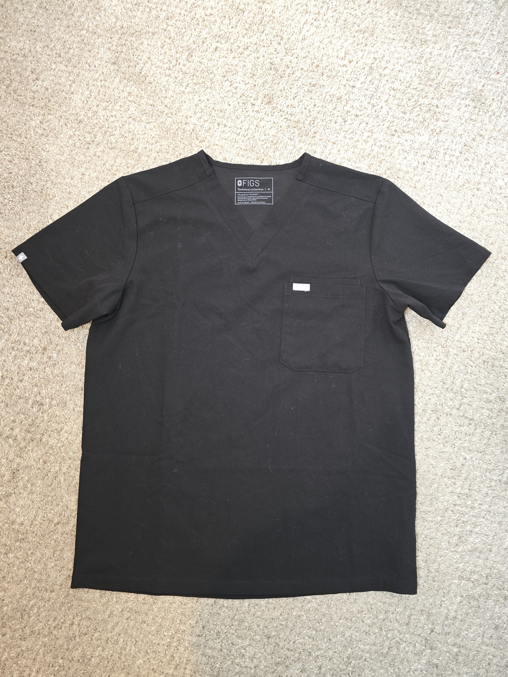 Figs Black V-Neck Short Sleeve Men's Scrub Top Size Medium